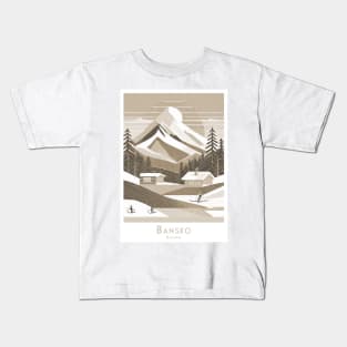 Vintage Retro Minimal Travel Sepia-Toned Bansko Ski Resort Kids T-Shirt